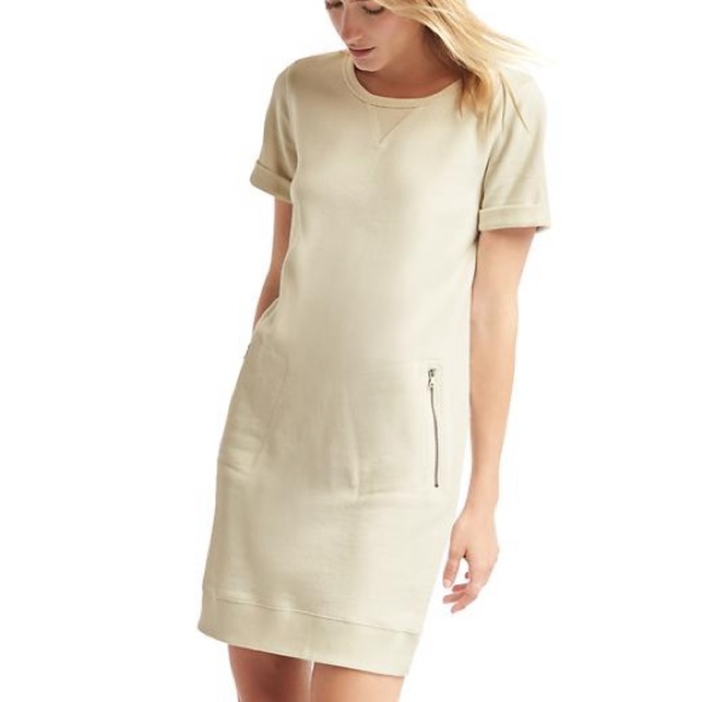 GAP Roll Sleeve Sweatshirt Dress Cream XS